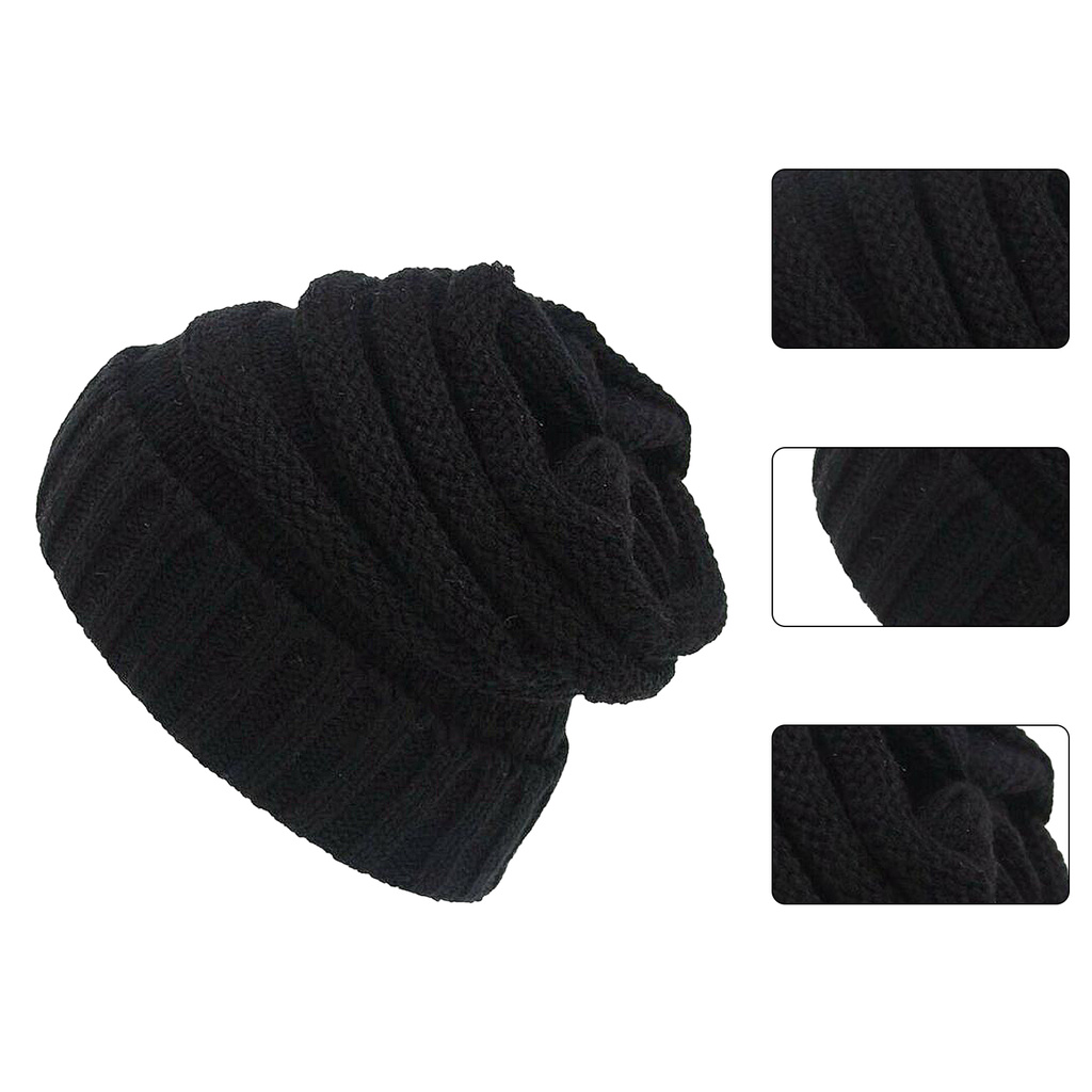 Mũ Len Beanie Dày Dặn Mềm Mại Co Giãn Giữ Ấm Mùa Đông Cho Nam Nữ