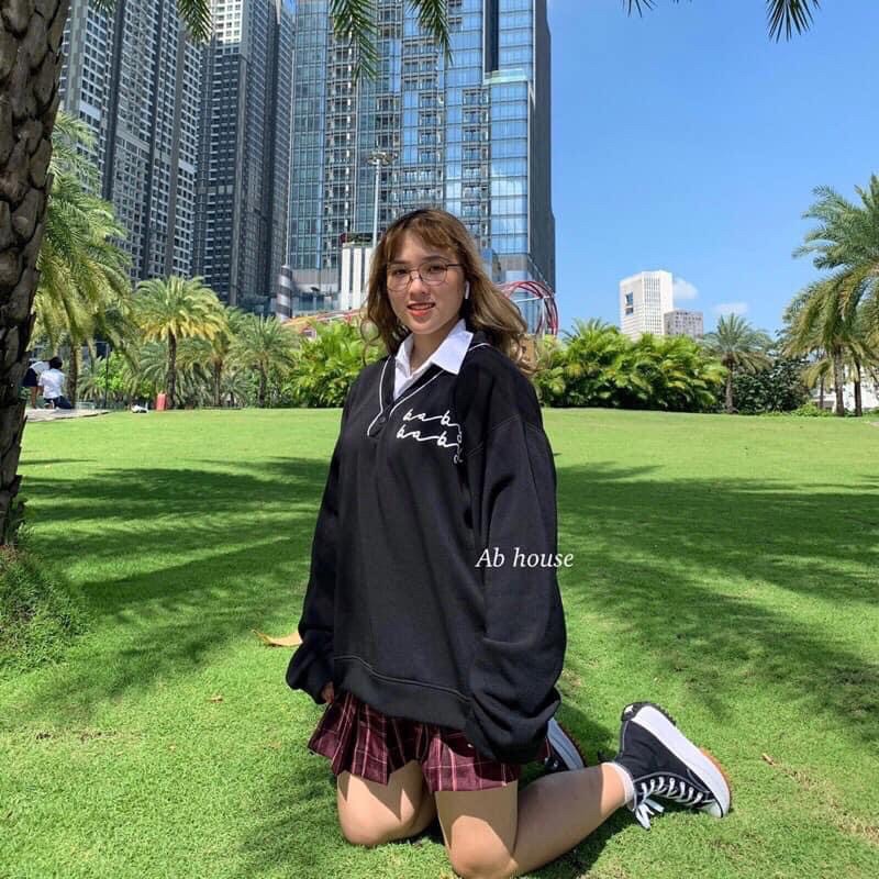 Áo Sweater Cúc Cổ Nam Nữ, Áo Sweater Form Rộng Unisex