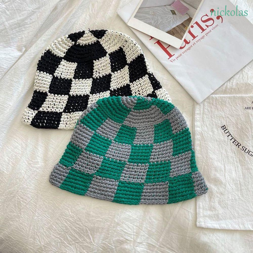 Nón Tai Bèo Họa Tiết Sọc Caro Thời Trang Thu Đông Cho Nữ