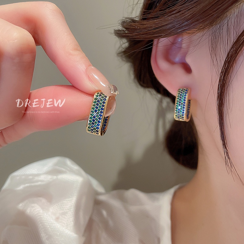 DREJEW Khuyên Tai Hình Học Đính Đá Zircon Cao Cấp Sang Trọng Phong Cách Hàn Quốc Cho Nữ