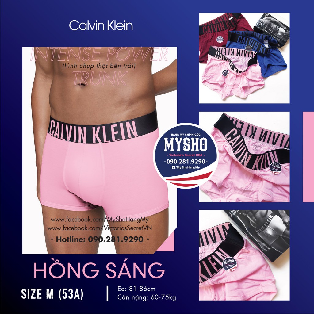 Quần lót nam boxer cạp chữ to, hồng sáng , Intense Power Trunk - Calvin Klein USA