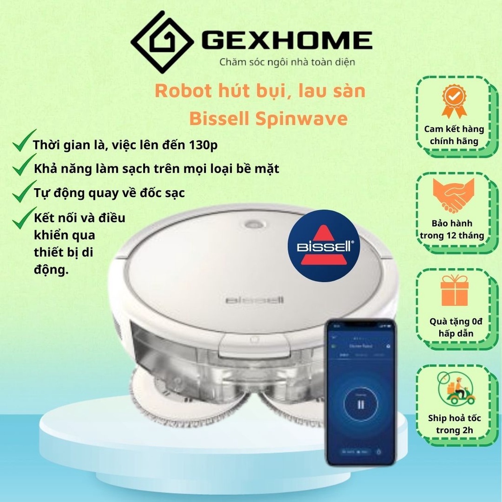 Robot hút bụi lau sàn Bissell Spinwave  2in1, điều khiển qua ứng dụng - GEXHOME