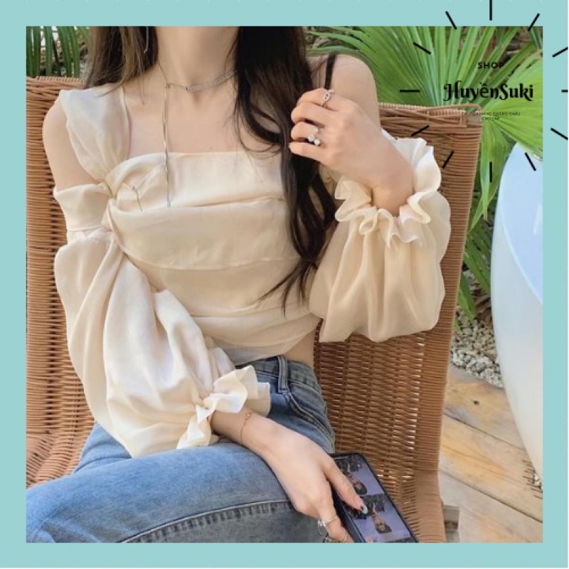 ÁO SƠ MI KHOÉT VAI TAY PHỒNG TIỂU THƯ