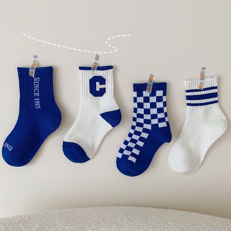 Set 4 đôi vớ thể thao AYUER cotton thoáng khí thời trang dành cho trẻ em