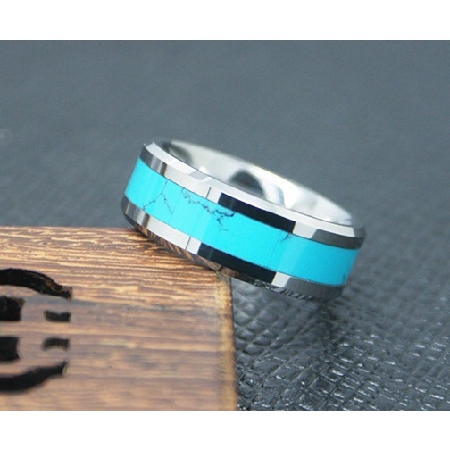 Nhẫn nam nữ tròn Punstore màu bạc xanh thời trang chất Titan đẹp đơn giản không gỉ - Nhẫn Stock