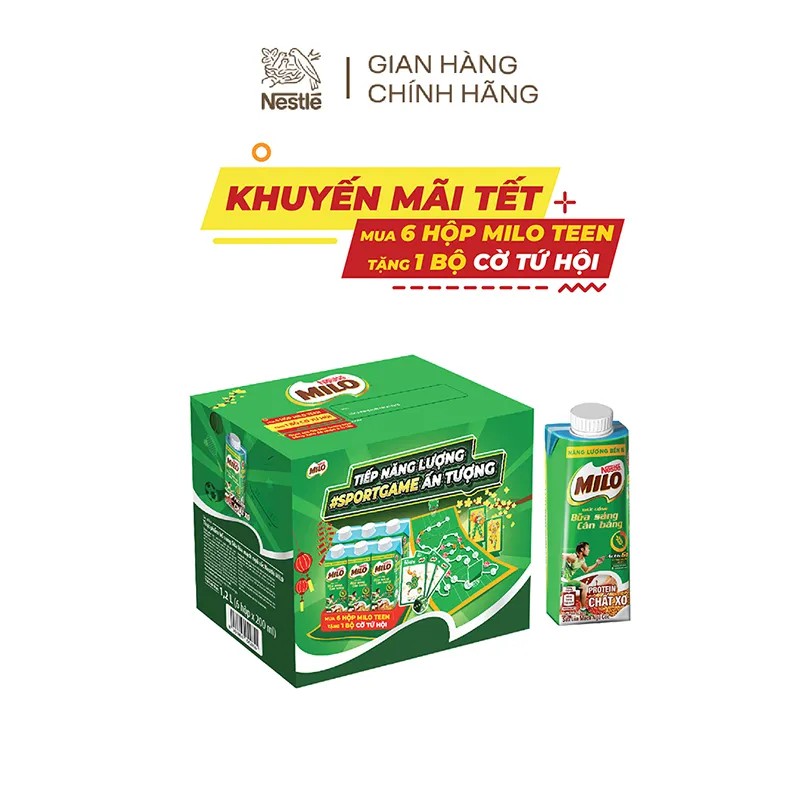 [Tặng cờ tứ hội Tết] Thùng 24 hộp sữa lúa mạch ngũ cốc Milo Teen (24 x 200ml)