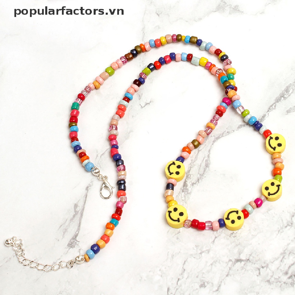 Vòng Cổ Choker Chuỗi Hạt Mặt Cười Nhiều Màu Phong Cách Boho Cho Nữ