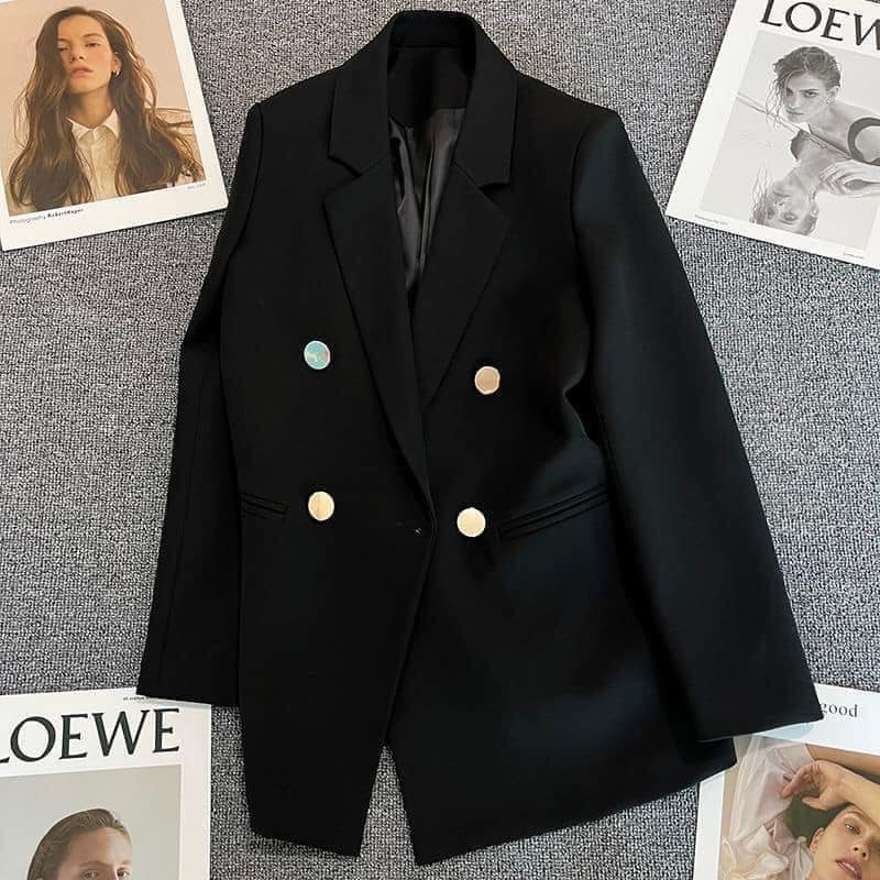 Áo khoác blazer cúc mạ đồng 4 khuy hàng QC 2 lớp
