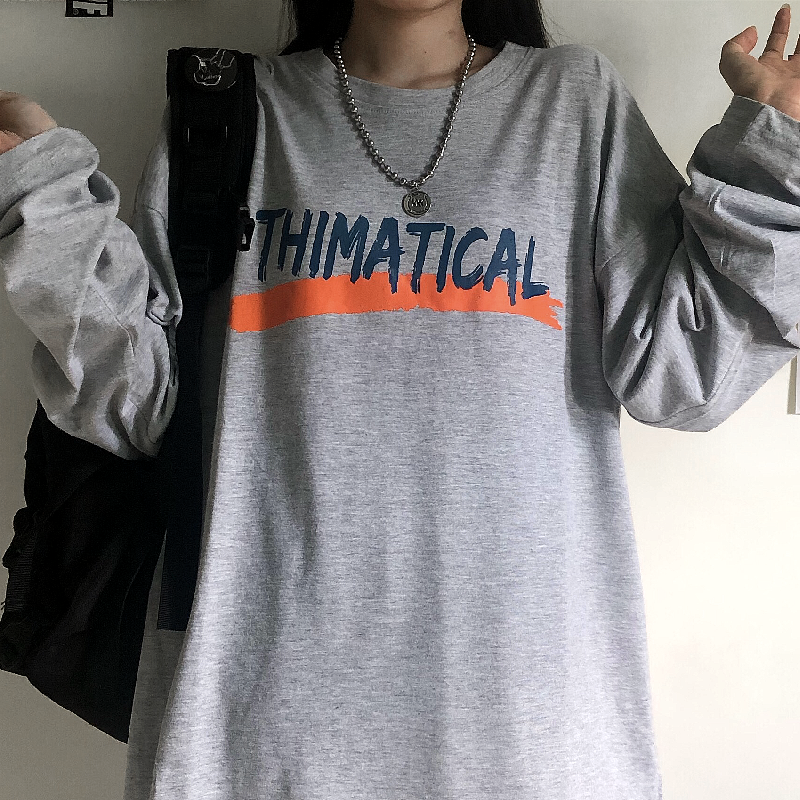 Áo thun tay dài in chữ tiếng anh phong cách Hàn thời trang cho nữ