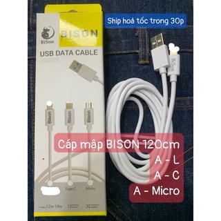 Cáp mập BISON 120cm siêu bền với đủ loại đầu sạc