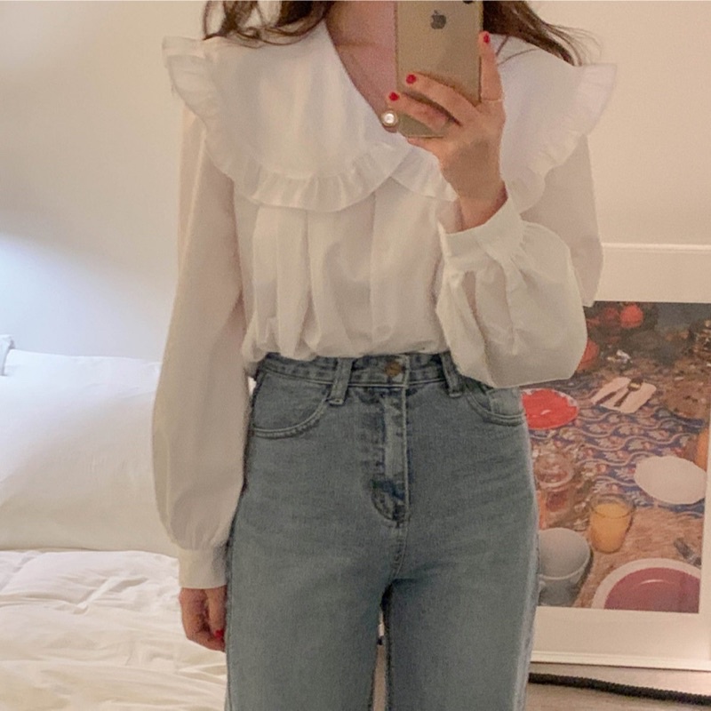 ÁO SƠ MI KIỂU DIỀN BÁNH BÈO PHÔNG RỘNG TAY DÀI NÚT CÀI CHIZISHOP CHẤT KATE LỤA SIÊU ĐẸP SM50