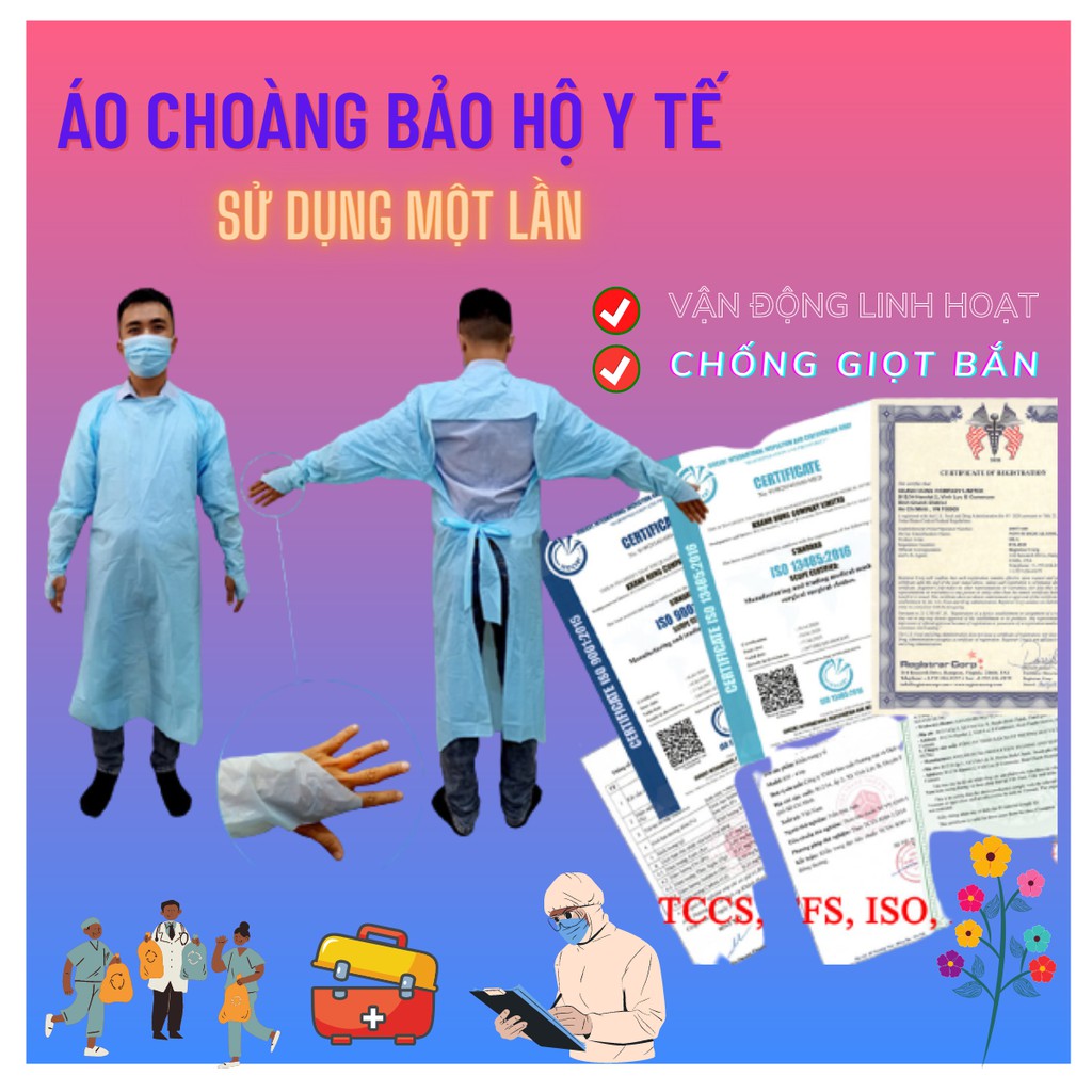 100 Bộ Áo Choàng Y Tế Sử Dụng Một Lần; Áo Bảo Hộ Chống Dịch Thoáng Mát; Áo Kháng Khuẩn Ngăn Giọt Bắn; Isolation Gown