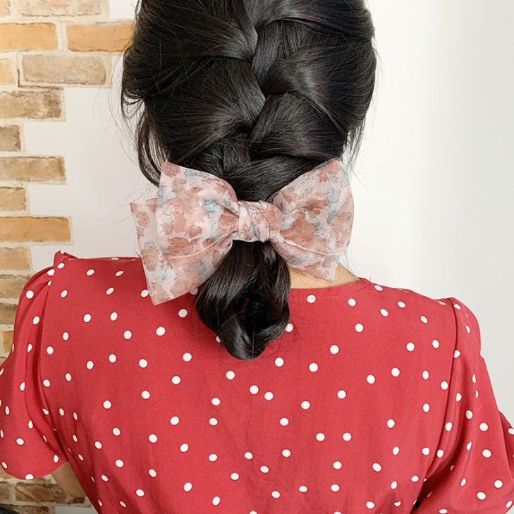 Kẹp nơ vải lụa hoa Vintage KAH163