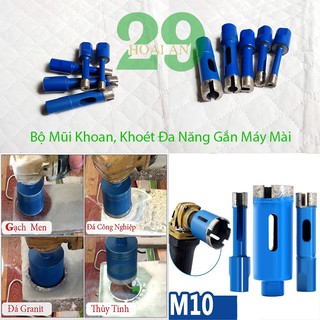 Bộ mũi khoan, mũi khoét gạch men kính gắn máy mài cầm tay 6-14mm tặng găng tay bảo hộ
