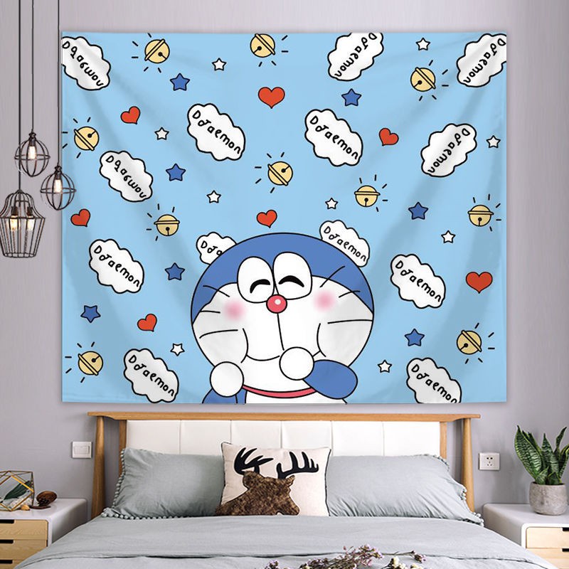 Tấm Vải Treo Tường Trang Trí Phòng Ngủ Cho Bé Hình Mèo Máy Doraemon Đáng Yêu