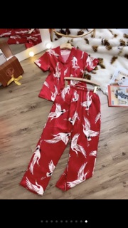 Bộ pijama cộc tay vải lụa gấm cao cấp