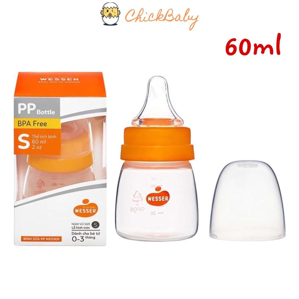 Bình sữa cho bé, nano wesser 60ml 140ml 260ml nhựa PP an toàn ChickBabyShop