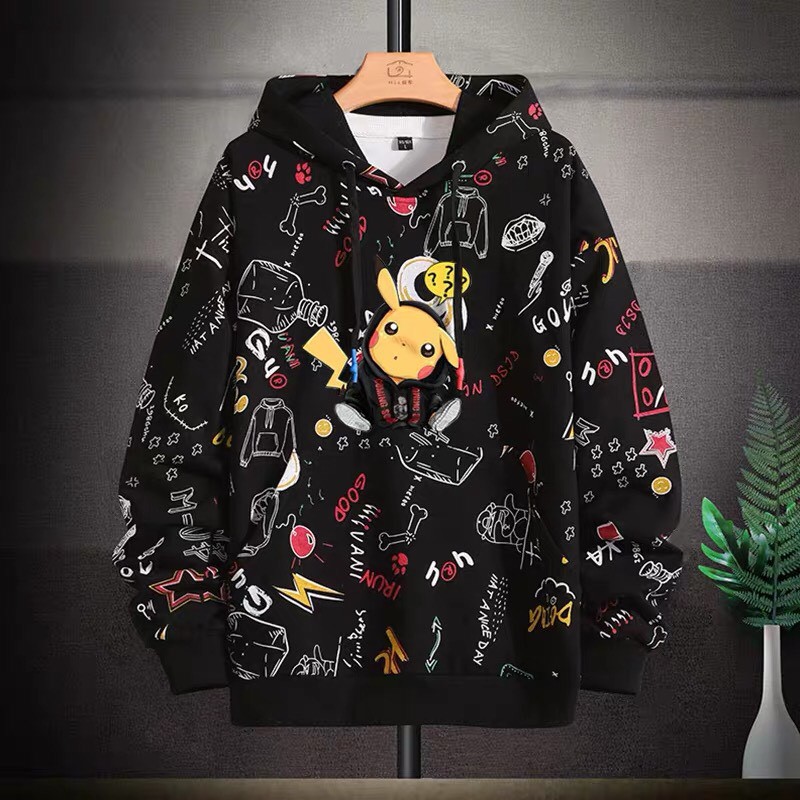 Áo Hoodie Nam Dài Tay ⚡ FREESHIP ⚡  Áo khoác hoodie nam Có Mũ Trùm Túi Bụng Họa Tiết Pikachu - HB1