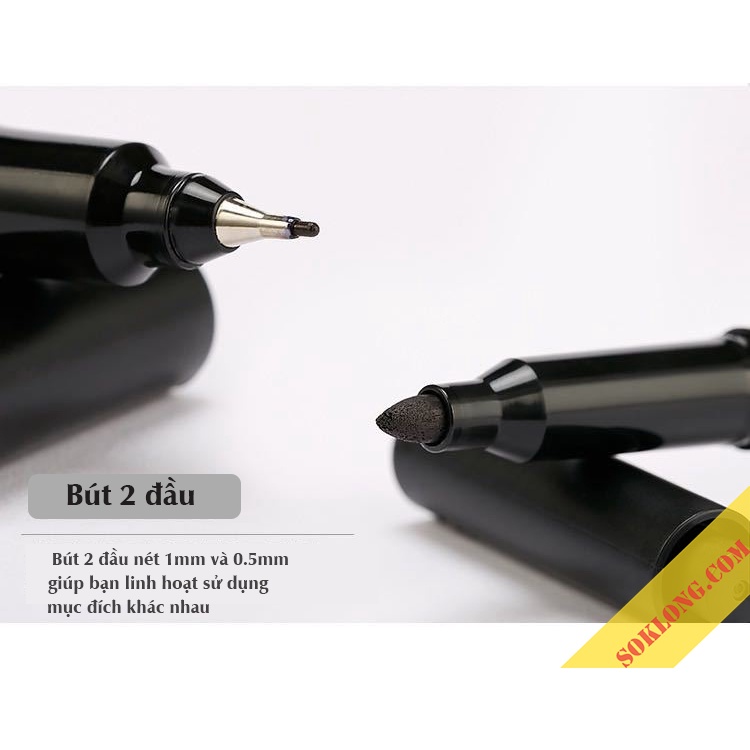 Bút Marker 2 đầu kèm đi nét line, bút viết, vẽ sketch linh hoạt B44 Aihao 3191