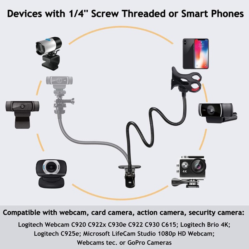 Giá Đỡ Kẹp Webcam Linh Hoạt Có Thể Điều Chỉnh Cho I-Phone X11 Pro Xs Max Xr For Lo-Gitech C925E C922X C930E C922 C930 C930 C930 C920 C615 | BigBuy360 - bigbuy360.vn