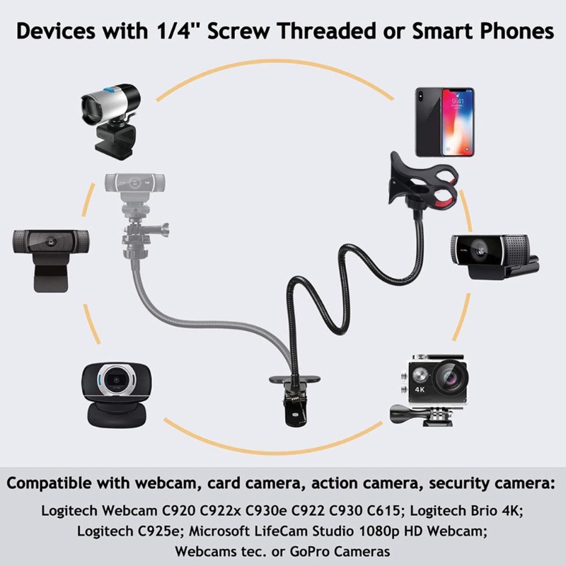 Giá Đỡ Kẹp Webcam C920 C922 C922x C930 C615 Thiết Kế Cổ Ngỗng Linh Hoạt Tiện Dụng