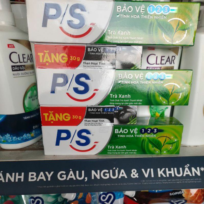 (Hàng Tặng) Kem Đánh Răng PS Bảo Vệ 123 Trà Xanh 190g tặng than hoạt tính 30g
