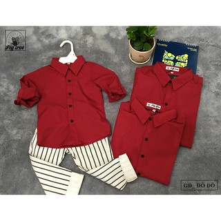 Set Áo Sơ Mi Gia Đình FIGTREE Màu Đỏ Đô Rực Rỡ ( full size đến 110kg)