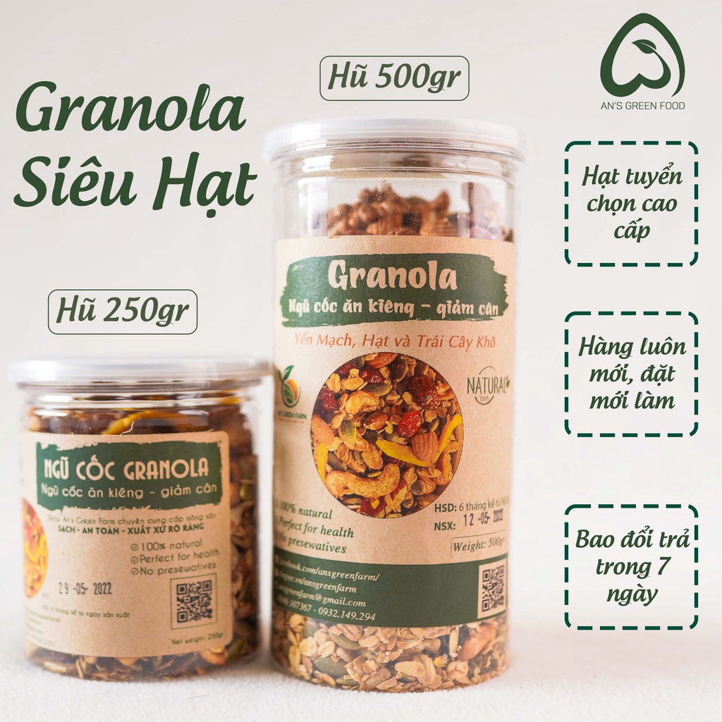 Granola Cao Cấp 500gr - Ngũ Cốc Hạt & Trái Cây Khô Siêu Hạt  - An's Green Farm