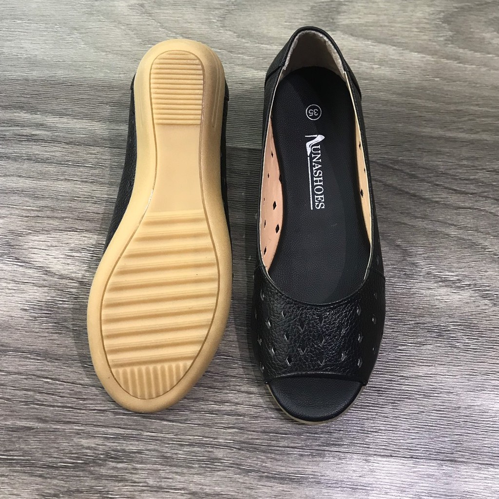 Giày đế xuồng nữ búp bê 3p Lunashoes (24806) hở mũi da thật cao cấp dễ đi kiểu Hàn quốc nhiều màu giầy trung niên cho mẹ