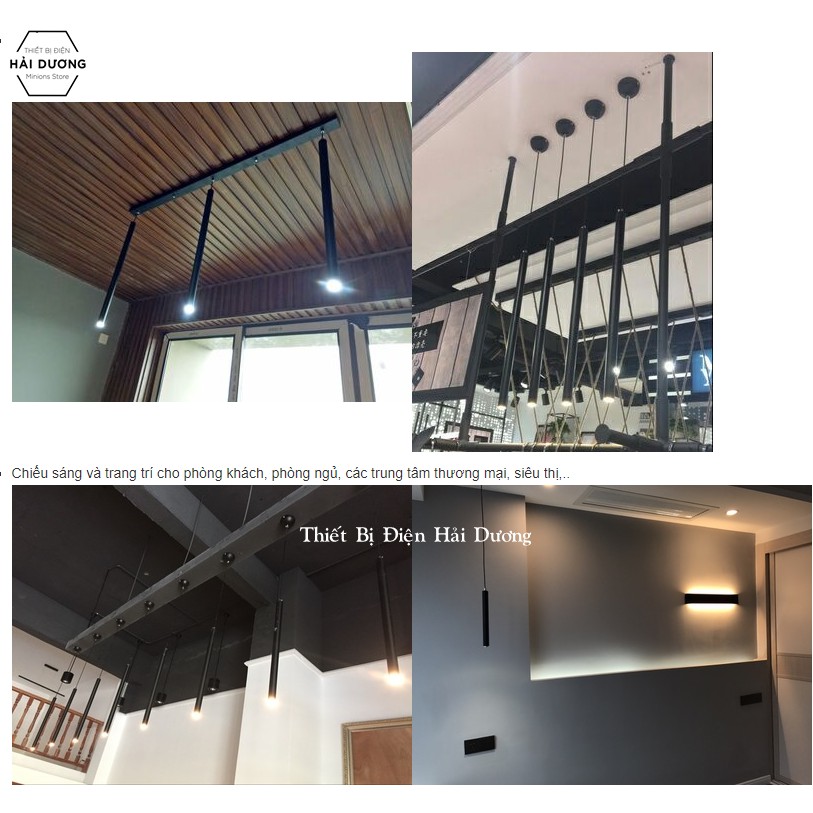 Combo 9 Đèn rọi ống bơ 60cm màu đen ánh sáng vàng đường kính 3cm