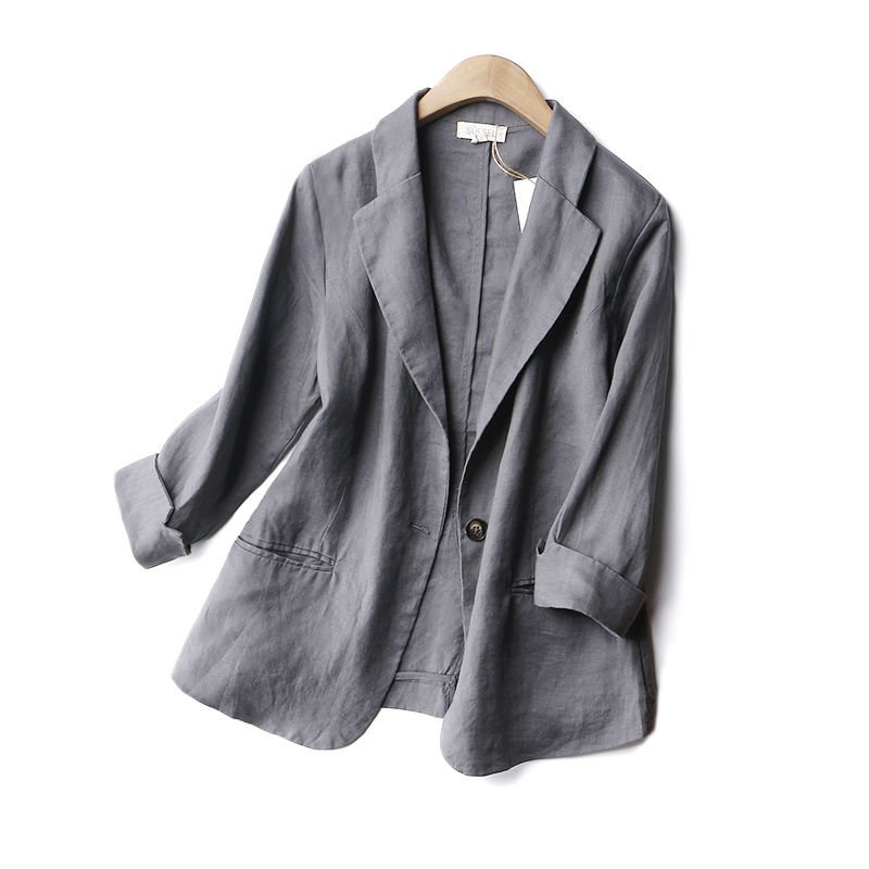 Thin linen small suit coat for women cotton and linen 2022 new spring and summer Korean style slimming cropped sleeve one button suit | BigBuy360 - bigbuy360.vn