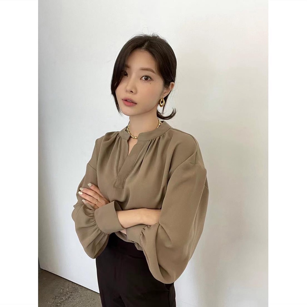 Áo Kiểu Tay Dài Cổ Chữ V Xếp Ly Thời Trang Hàn Quốc 2022 Cho Nữ