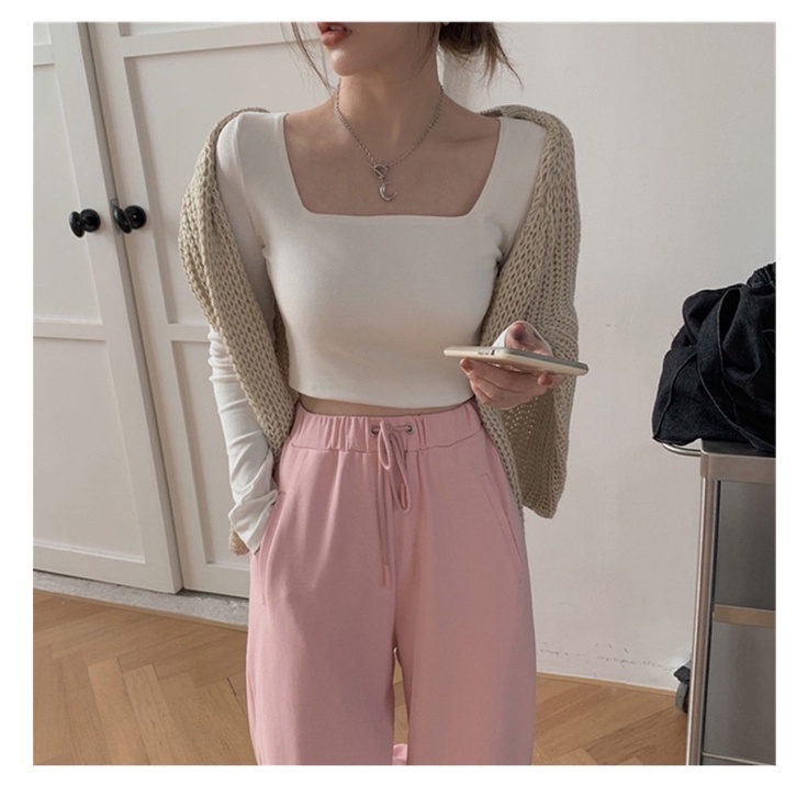 Áo croptop dài tay cổ vuông