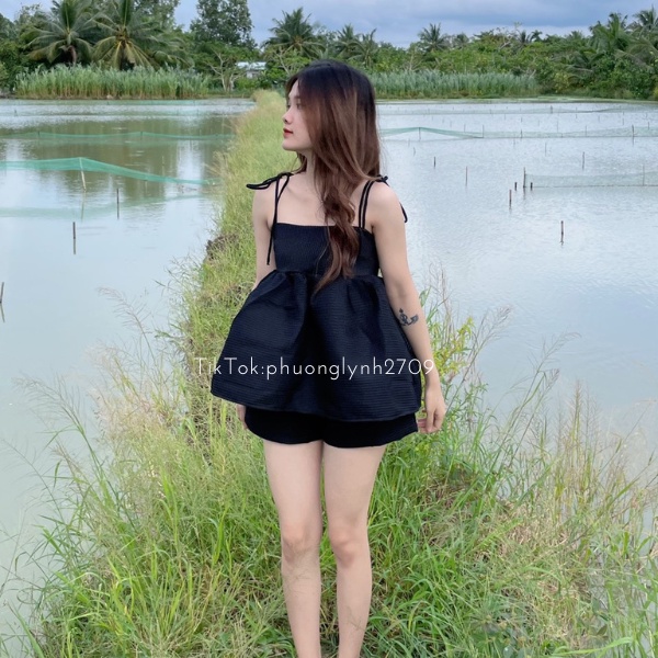 Set babydoll , váy cột nơ lưng cao cấp PLS60