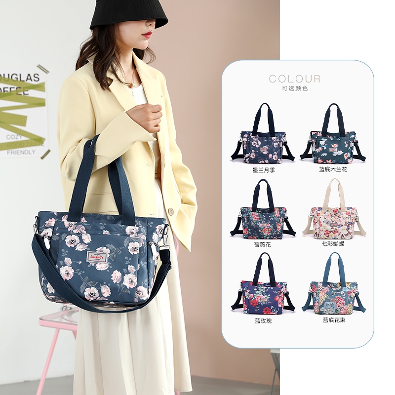 Túi Xách Vải Oxford Cỡ Lớn Nhiều Ngăn Họa Tiết Hoa Chống Thấm Nước Thời Trang Công Sở Cho Nữ