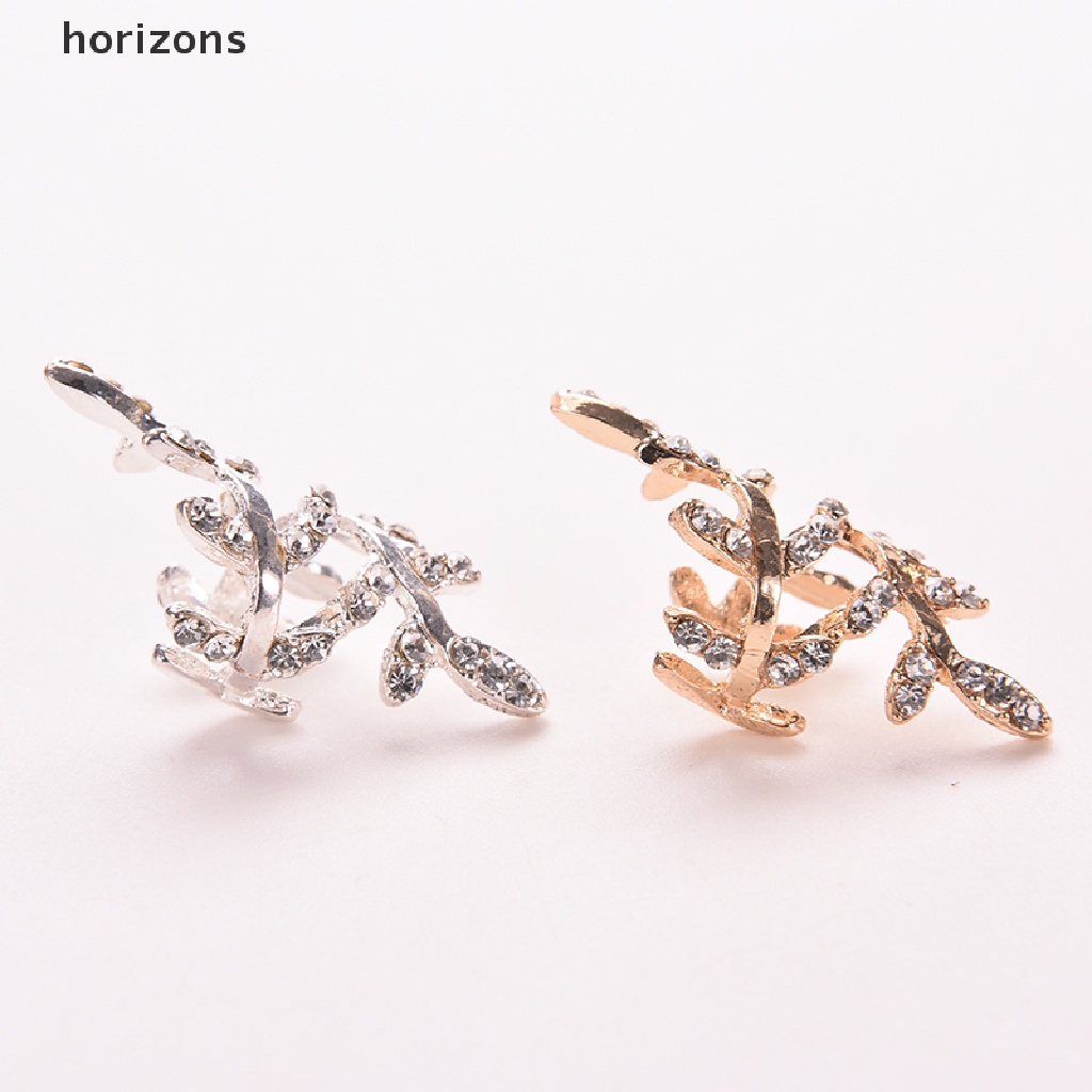 [horizons] Khuyên Kẹp Vành Tai Hình Lá Pha Lê Phong Cách Punk Rock Cổ Điển Dành Cho Nữ