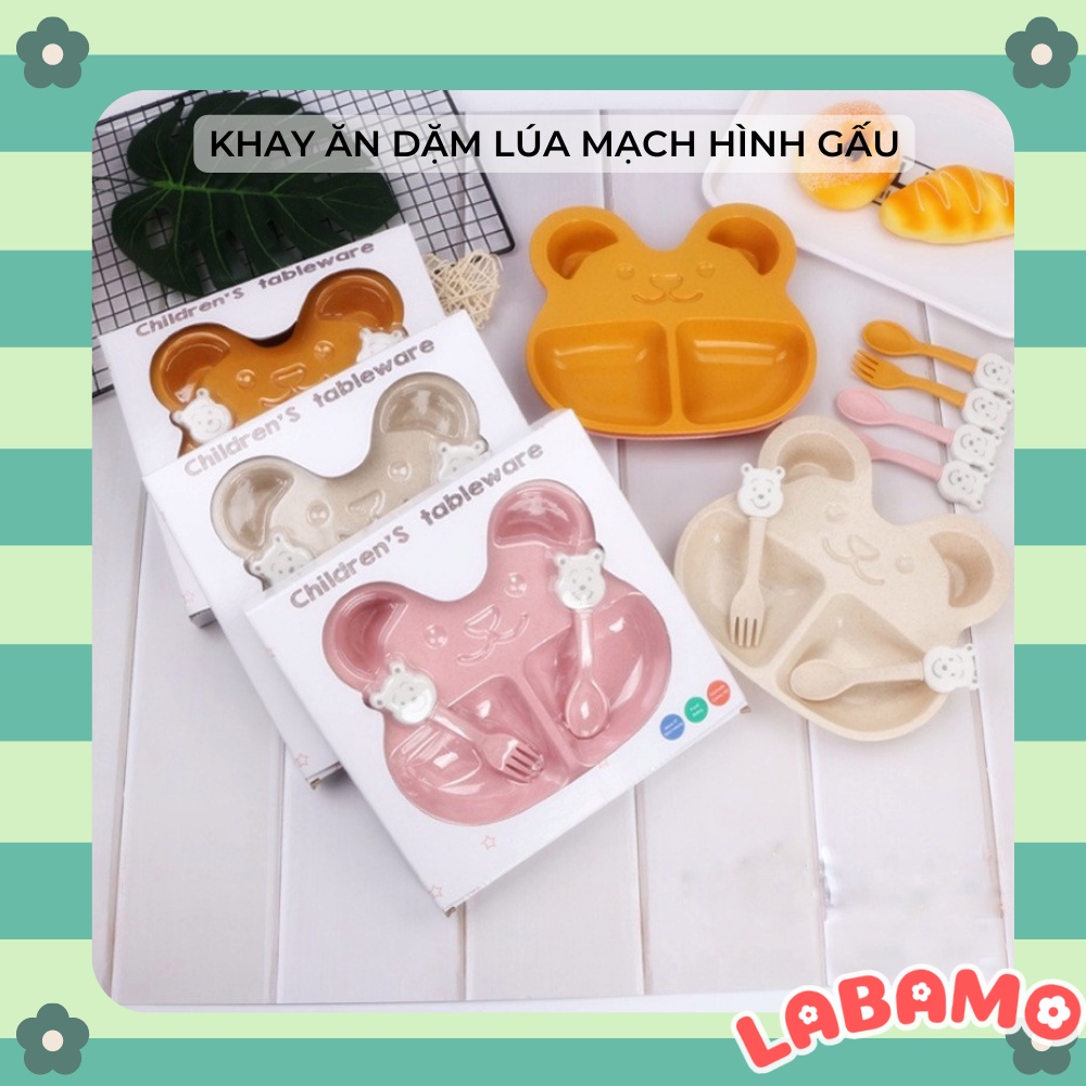 Khay ăn dặm cho bé chia ngăn hình gấu lúa mạch đáng yêu LABAMO