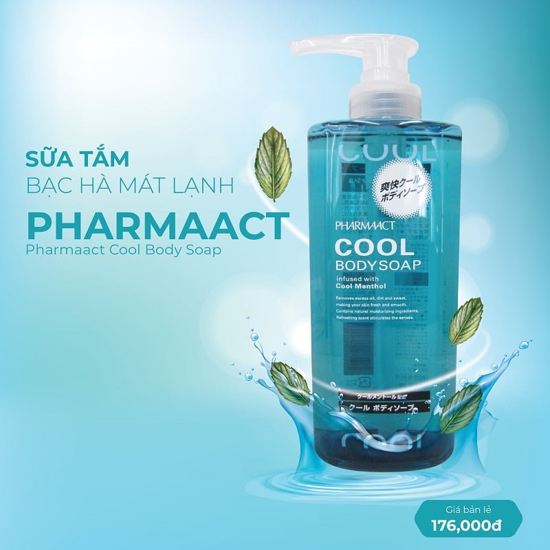 Sữa Tắm Nam PHARMAACT COOL Bạc Hà Mát Lạnh Cao Cấp 600ML Nhật Bản