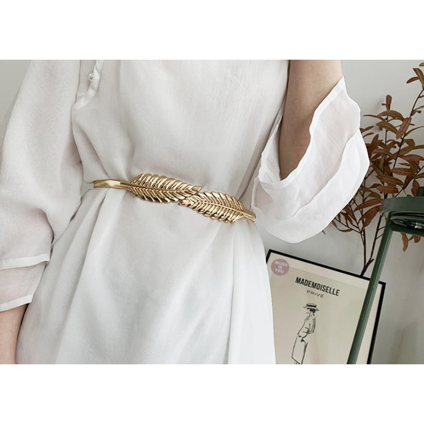 Thắt Lưng Khóa Kim Loại Hình Tròn Họa Tiết Lá Sang Trọng Cho Nữ