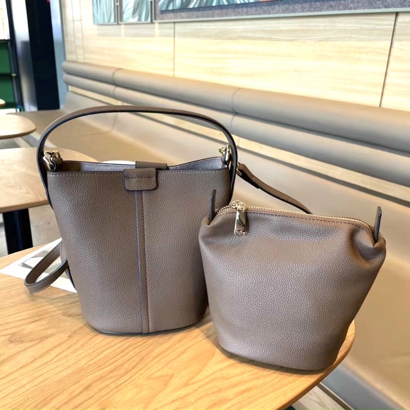 TNS - Túi BucKet mini da thật hottrend Town Bucket-chất da thật cao cấp-màu xám nâu sang trọng