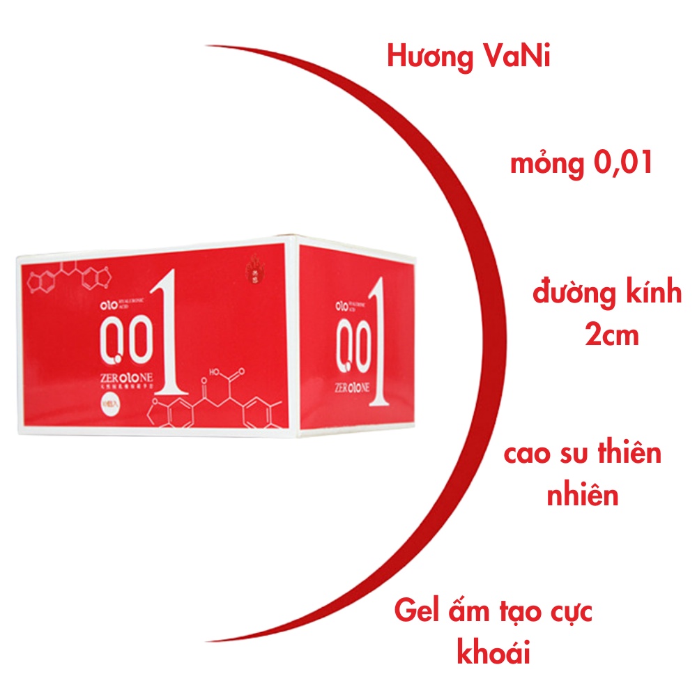 Bao cao su siêu mỏng OLO 0 01mm bcs 001 đỏ gel bôi trơn nhiệt tăng khoái cảm olo2