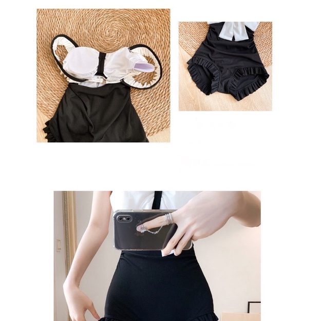 Bikini/ bơi liền bèo nhún 2 dây tạo hình nơ ngực trắng ngây thơ phong cách Ulzzang/ biển hè M19