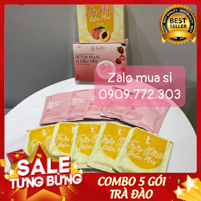 COMBO 5 gói trà đào-dâu giảm cân Detox Plus 🔸GIÁ SỐC🔸 Tạo cảm giác no lâu, ngăn cản sự thèm ăn