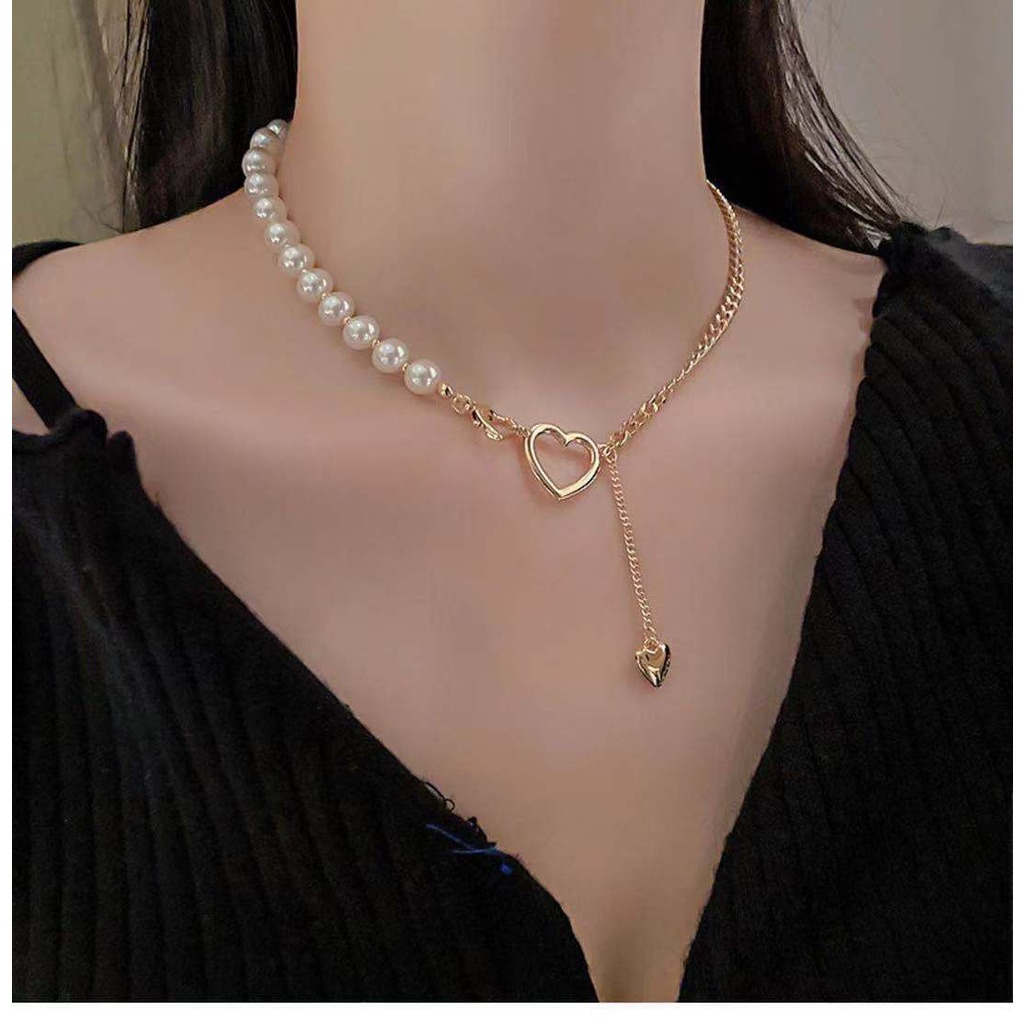 Vòng cổ hạt trai trái tim ulzzang