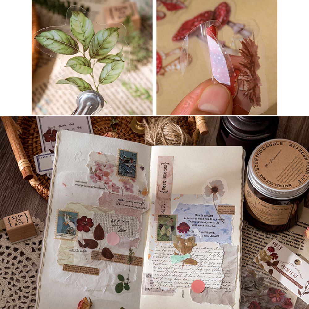 Bộ 40 nhãn dán hình thực vật hoa lá trang trí sổ lưu niệm sổ tay dễ thương xinh xắn chất liệu nhựa PET