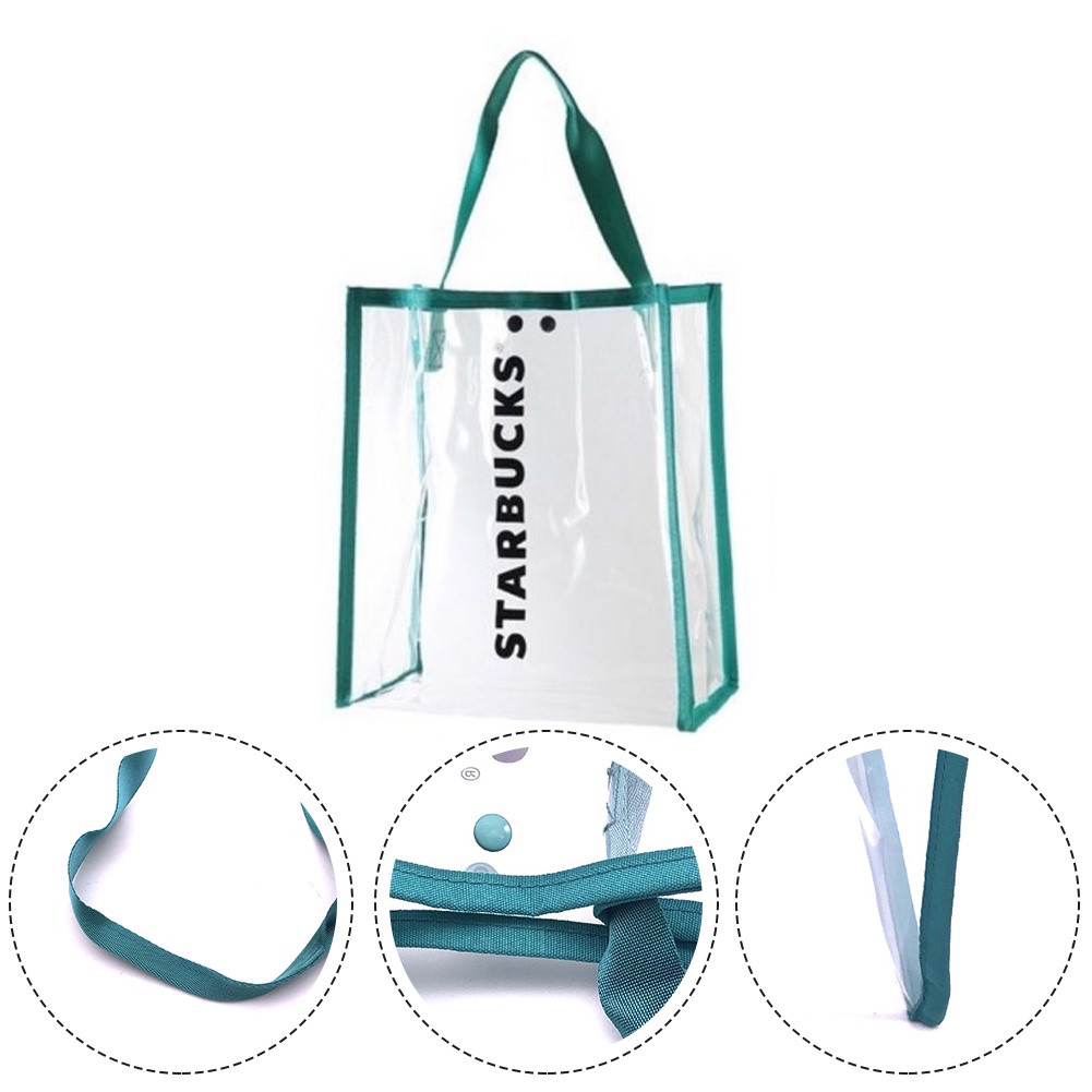 Túi đựng hộp cơm trưa Starbucks bằng nhựa pvc trong suốt cỡ lớn chống thấm nước tiện lợi