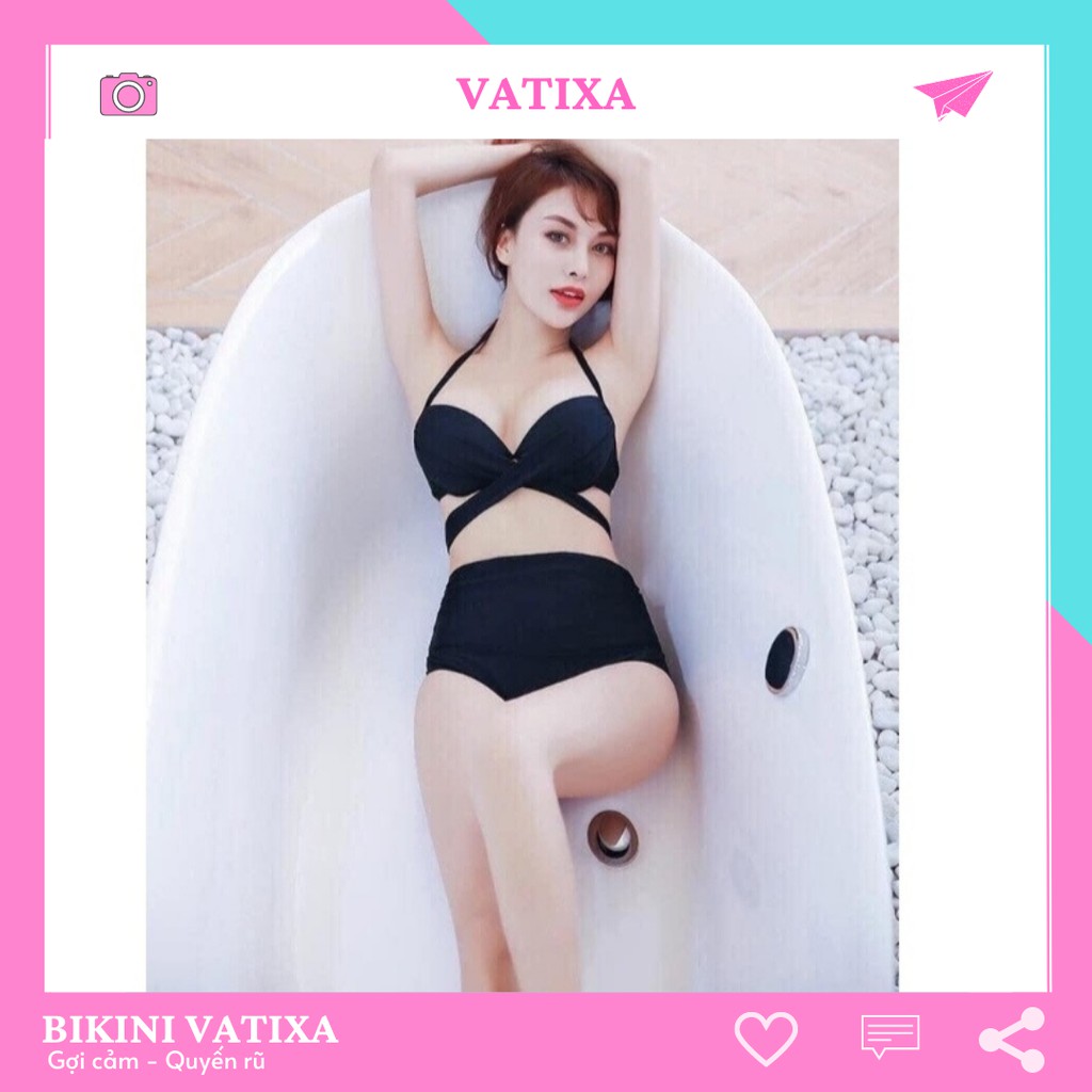 [ẢNH THẬT - GIÁ RẺ] Bikini đồ bơi đi biển 2 mảnh gọng chéo cạp cao quần nhún VATIXA BKN45