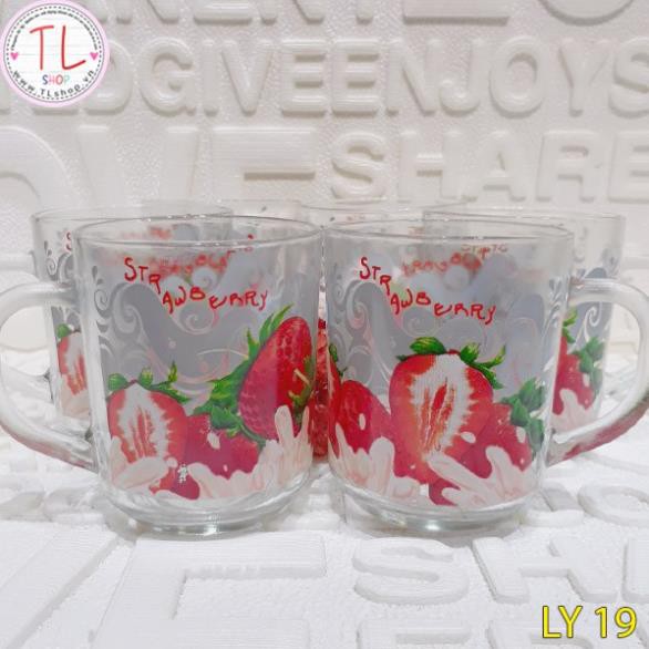 BỘ LY THỦY TINH 6 CÁI HỌA TIẾT TRÁI DÂU BẮT MẮT