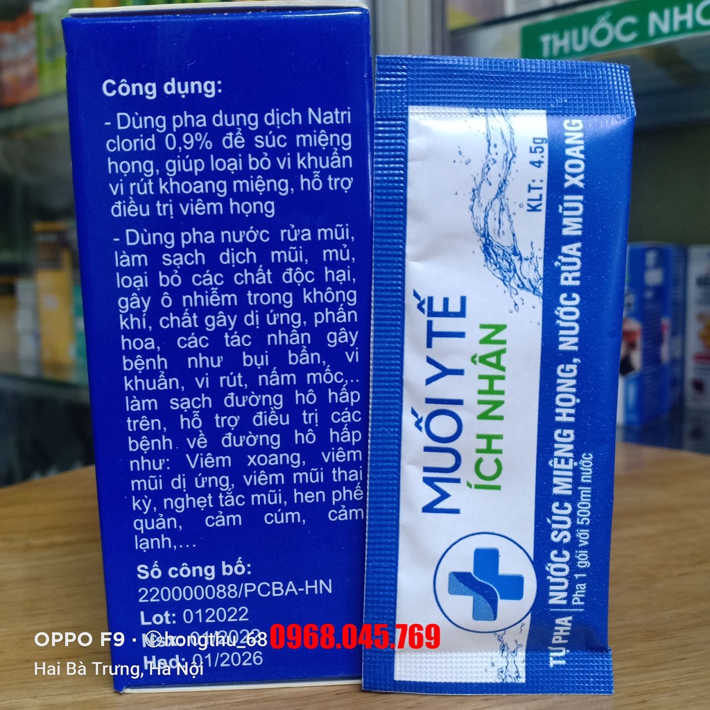 Muối Y Tế Ích Nhân tự pha - Hộp 20 gói - 1 gói pha với 500ml nước
