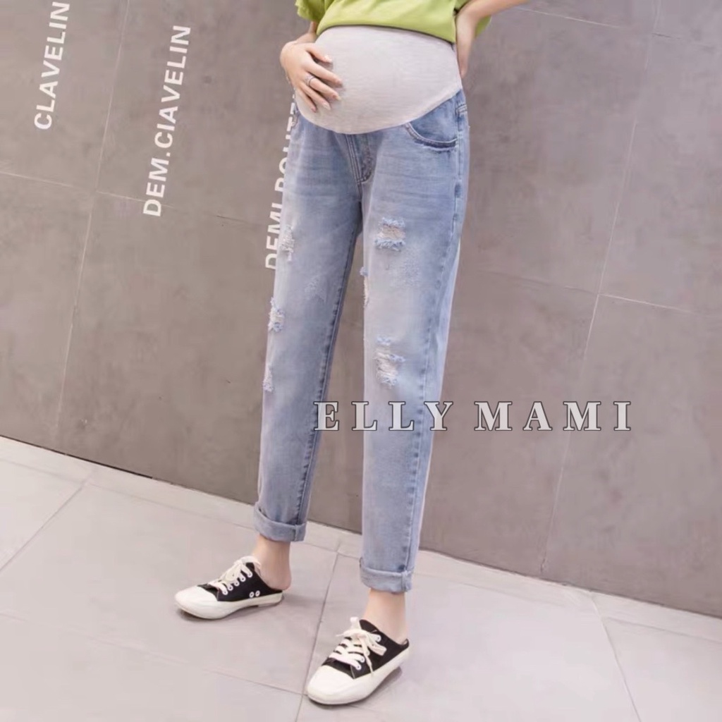 ( 40kg - 85kg ) Quần Bầu , Bigsize Jean Rách Form Dễ Mặc Thoải Mái Suốt Thai Kì &amp; Sau Sinh Thiết Kế Cao Cấp